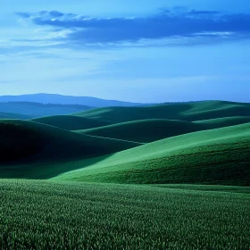 Rolling Green Fields Under Blue Sky