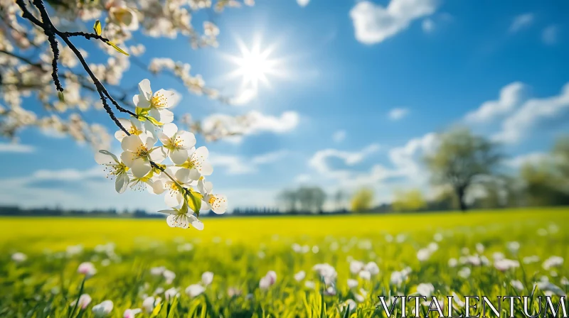 White Blossoms in a Sunny Field AI Image