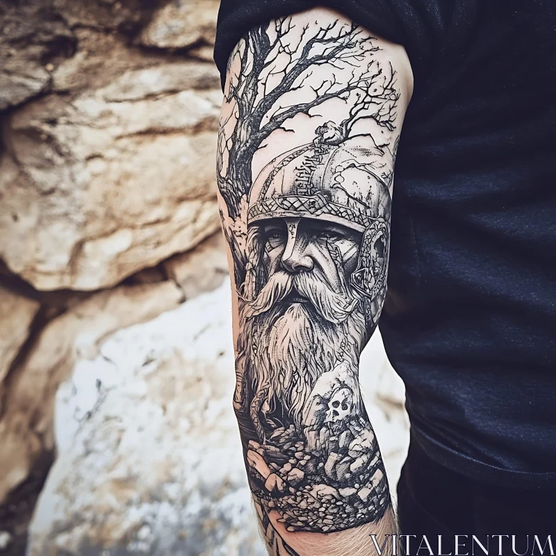 AI ART Intricate Viking Warrior Tattoo on Arm