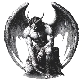 Winged Demon Kneeling Artwork