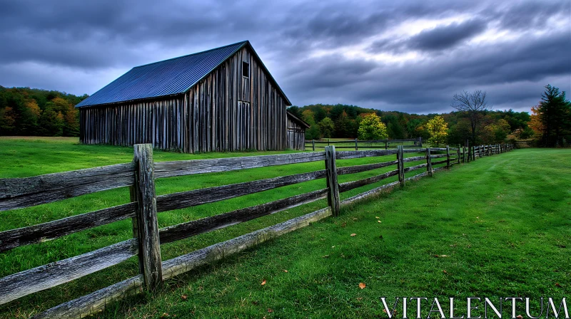 Old Barn in a Green Field AI Image