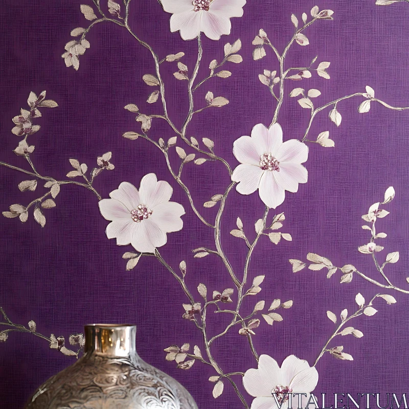 Purple Floral Design with Vase AI Image