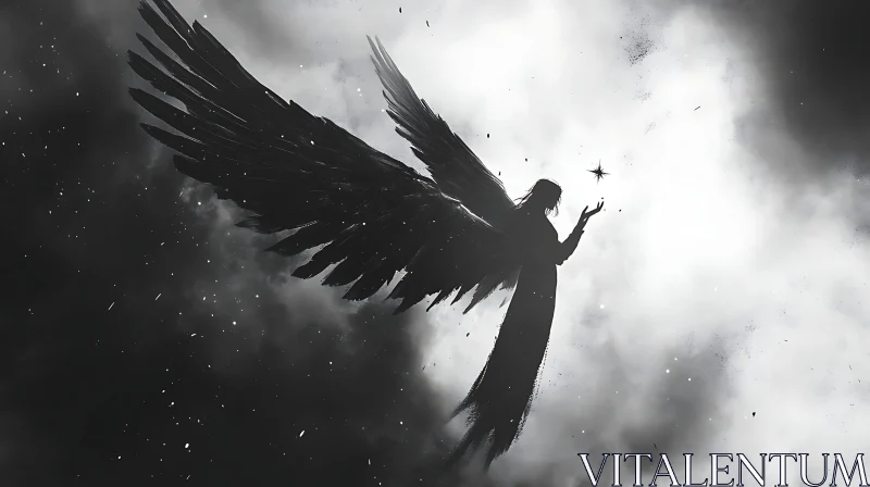 Monochrome Angel with Wings and Star AI Image