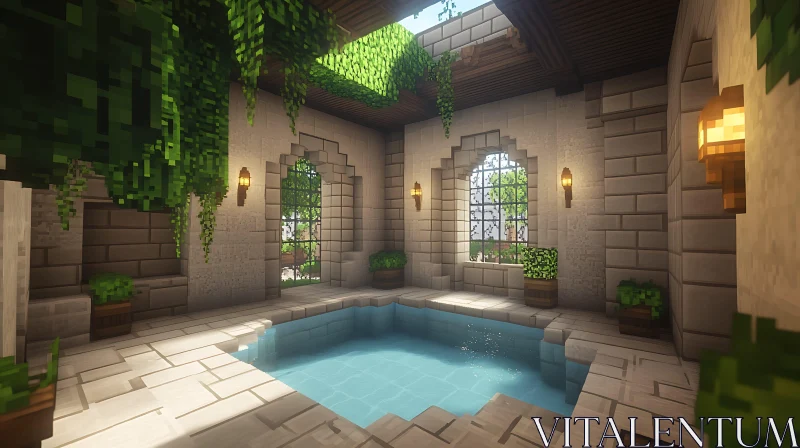 AI ART Minecraft Inspired Indoor Pool Oasis