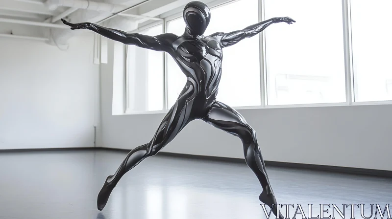 Robotic Leaping in Sleek Black Suit AI Image