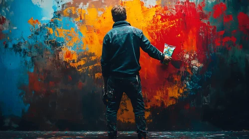 Colorful Abstract Wall Art with Person
