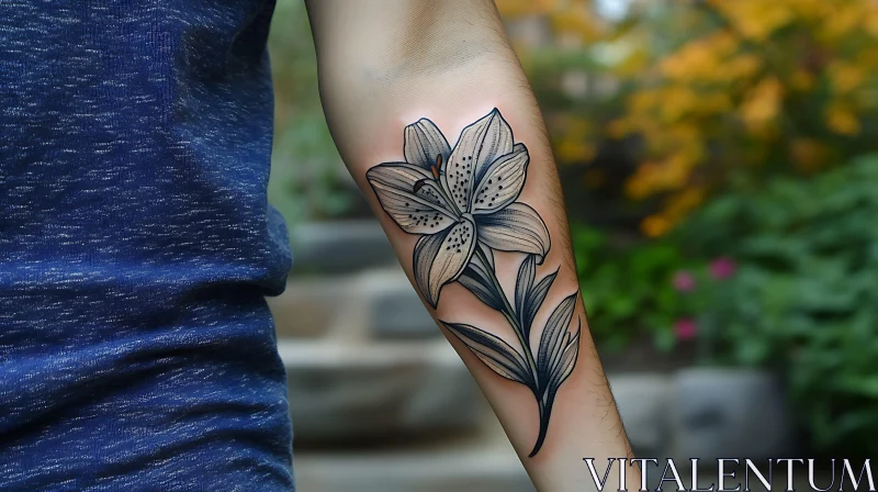 Finely Detailed Lily Flower Tattoo in Black and Grey AI Image