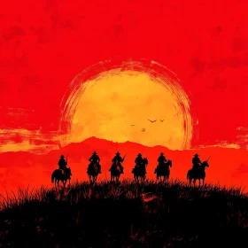 Western Riders Silhouette Sunset