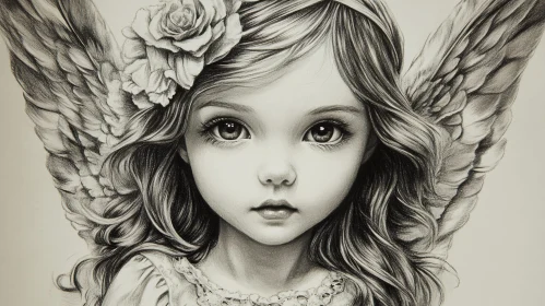 Monochrome Drawing of Young Angel