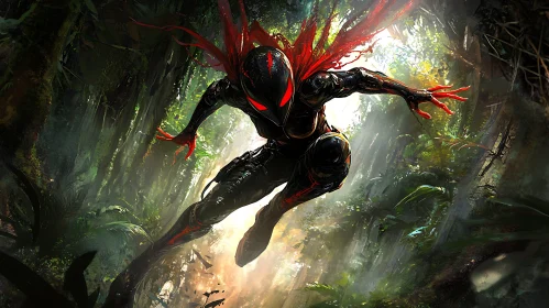 Leaping Warrior in Jungle Ambience