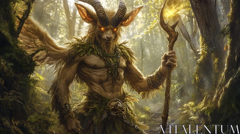 AI ART Horned Forest Guardian in the Woods