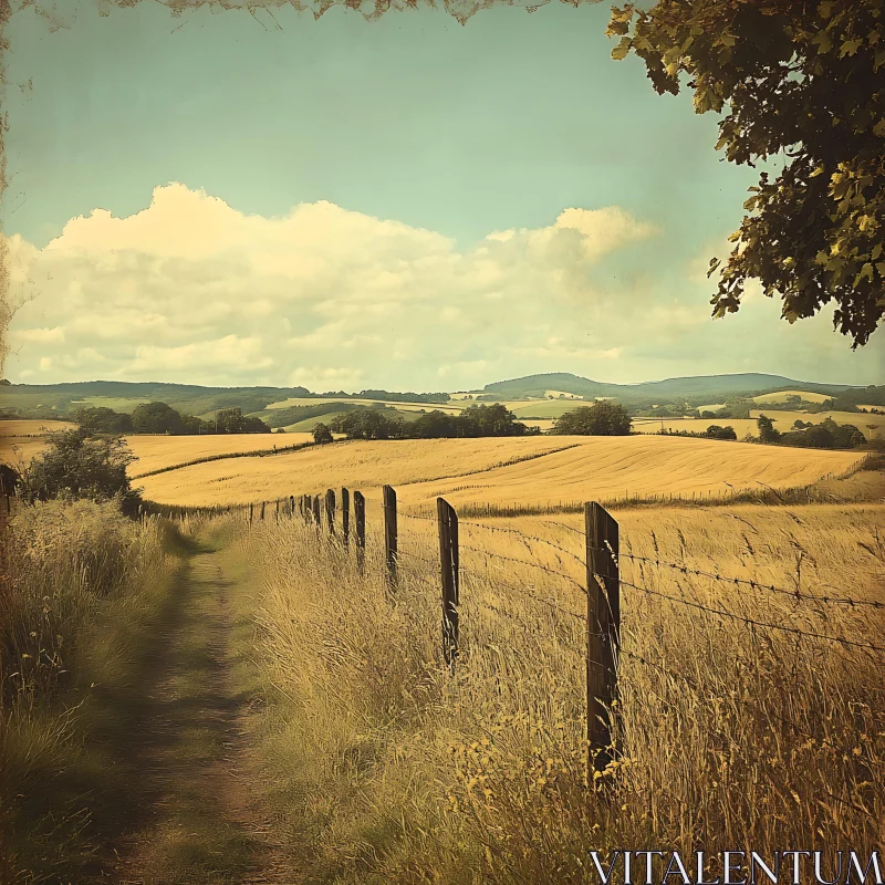 AI ART Scenic Wheat Field with Fence and Path