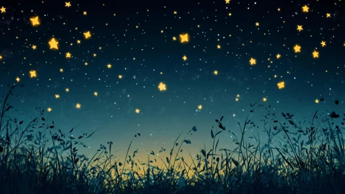 Night Stars and Grass Illustration