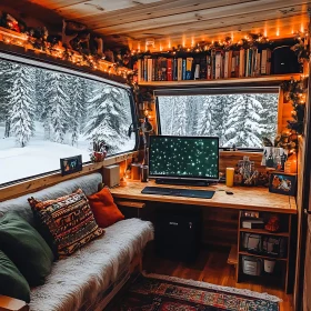 Snug Interior Overlooking Winter Wonderland