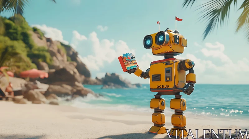 Vintage Robot on Tropical Beach AI Image