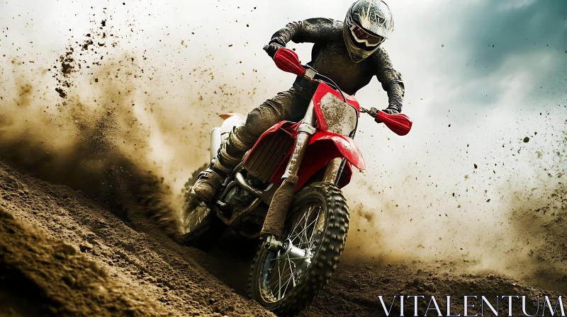 Motorcross Racing Scene with Red Bike AI Image