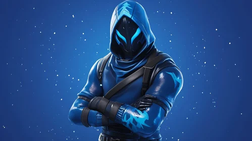 Blue Hooded Character with Crossed Arms