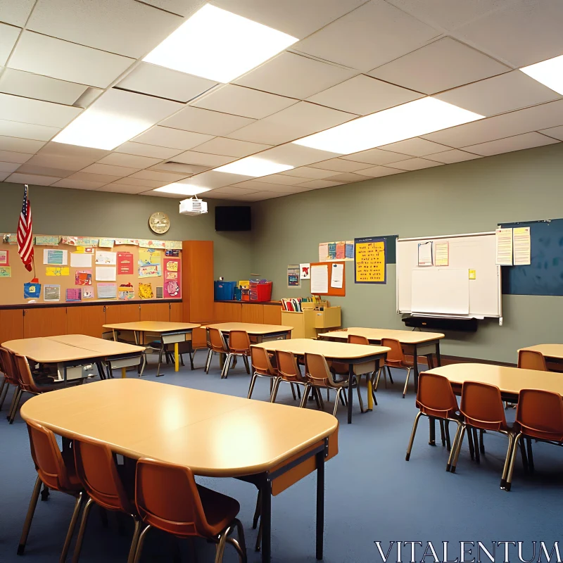 Classroom Interior with Desks and Chairs AI Image