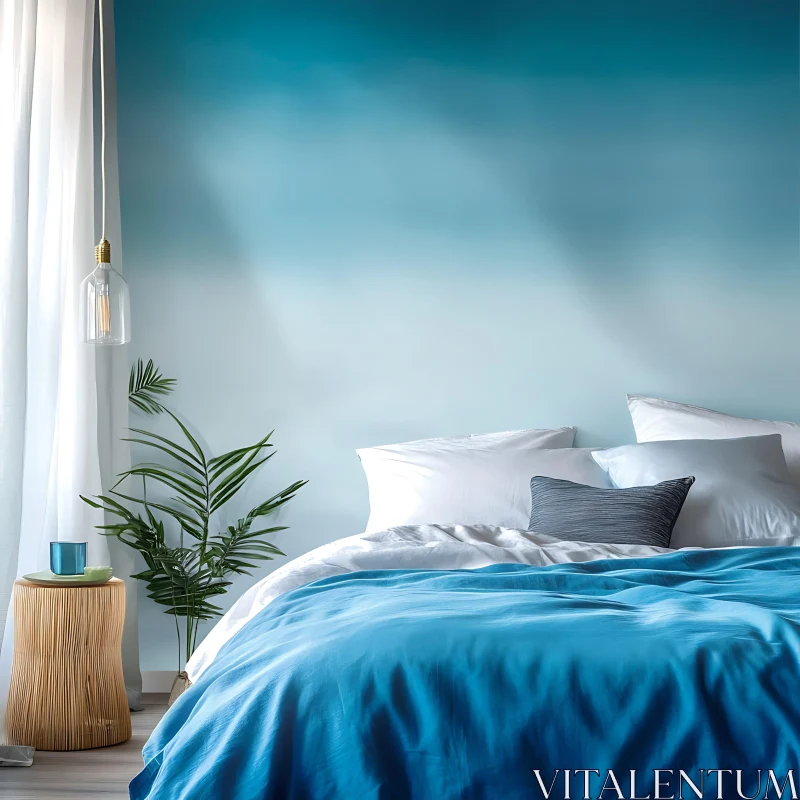 AI ART Tranquil Blue Bedroom Interior