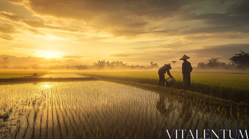 AI ART Golden Rice Field at Dawn