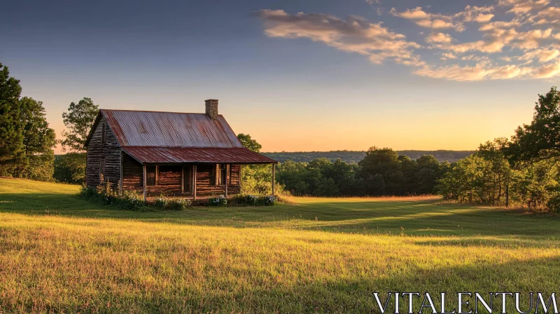 Rustic Cabin in Golden Field AI Image