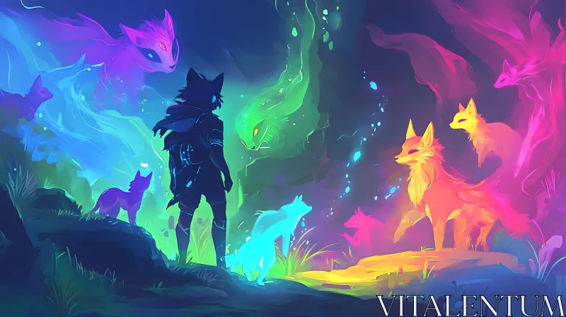 AI ART Spectral Neon Foxes Illustration