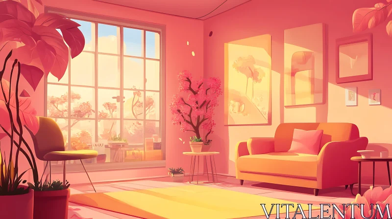 Serene Pink Interior with Sunlight AI Image