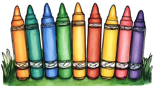 Colorful Crayons Standing in a Row