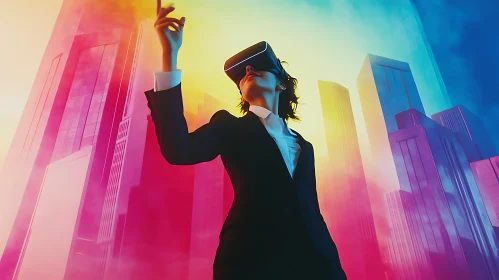 Woman Experiencing Virtual Reality World