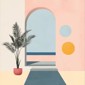 Geometric Interior with Palm and Pastel Colors