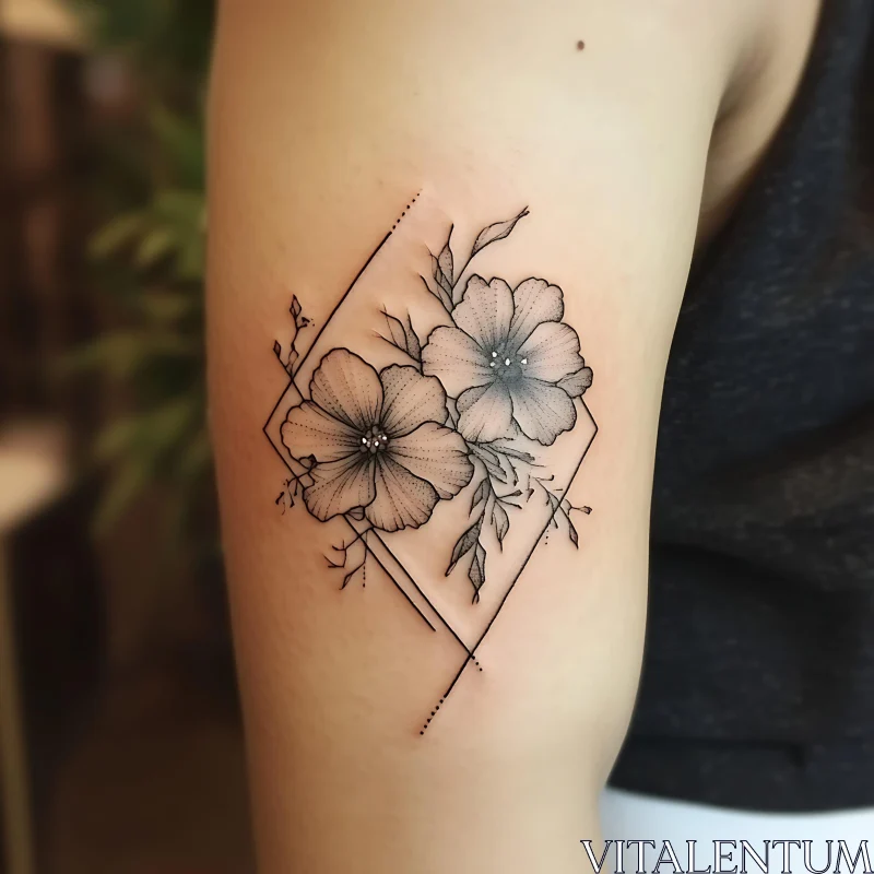 Floral Tattoo Art with Geometric Elements AI Image