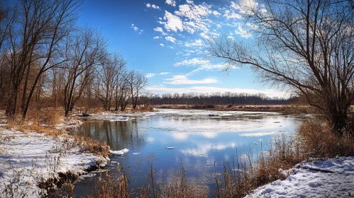 Peaceful Winter Scene with Snow and River