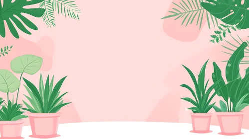 Botanical Harmony: Green Plants and Pink Background