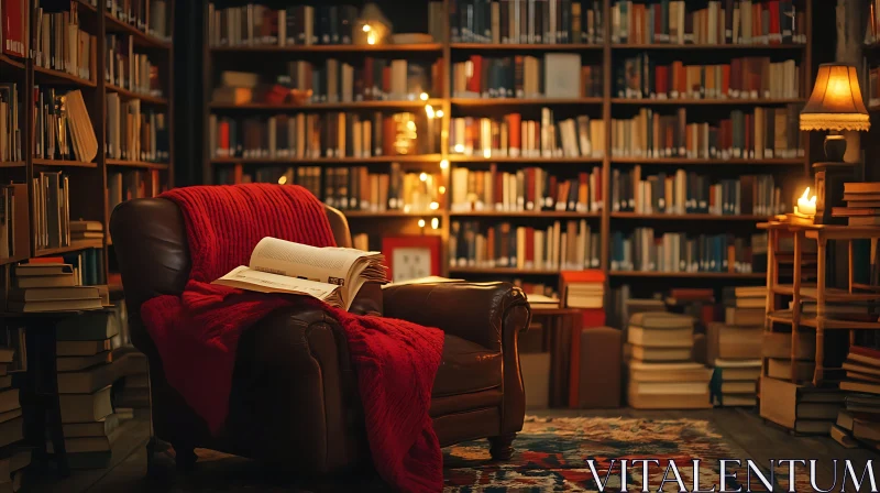 Reading Nook in a Home Library AI Image