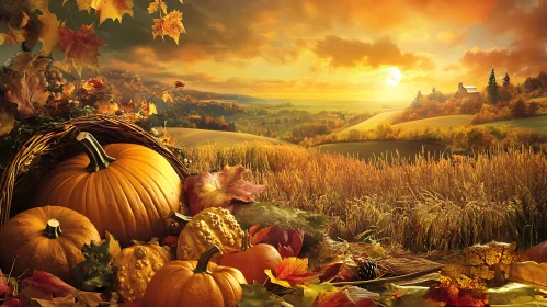 Golden Autumn Bounty of Pumpkins and Gourds