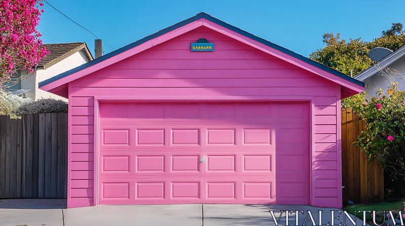 Bright Pink Garage with Blue Sky AI Image