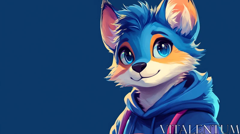 Blue Furry Friend Illustration AI Image