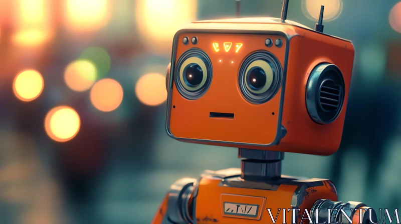 Retro Robot with Bokeh Background AI Image