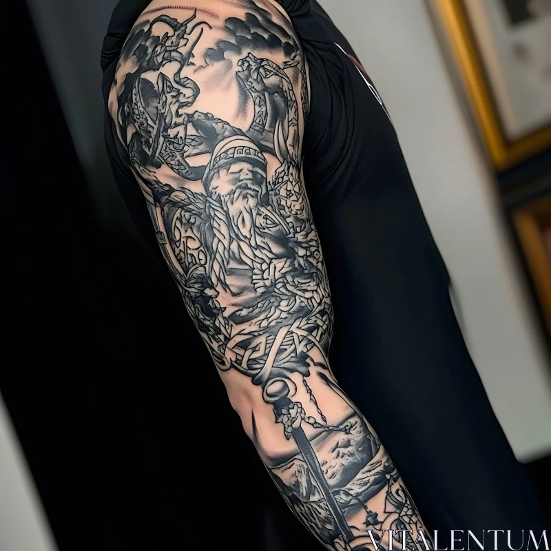 Nordic Mythology-Inspired Arm Tattoo AI Image