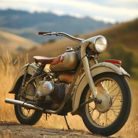 Classic Motorcycle in Golden Field
