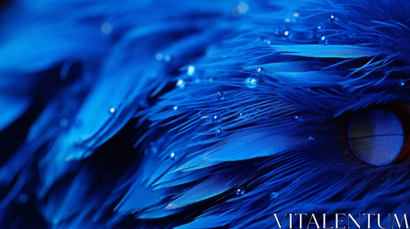 Blue Bird's Feathers Adorned with Raindrops AI Image