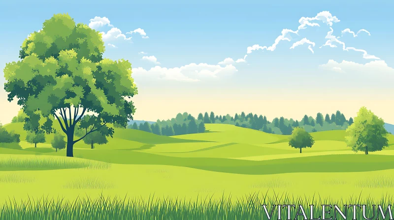 AI ART Idyllic Green Field Scenery