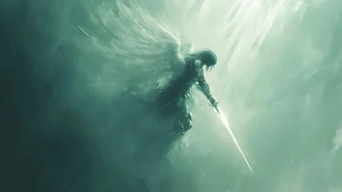 Winged Guardian with Glowing Blade