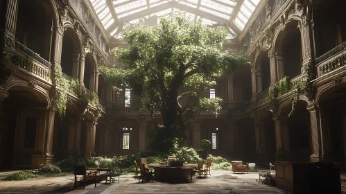 Lush Indoor Courtyard with Tree