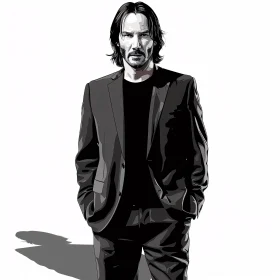 Monochrome Illustration of Keanu Reeves