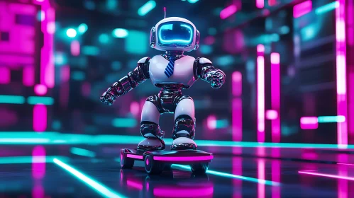 Neon Dreams: A Robot's Hoverboard Journey