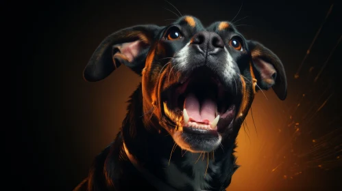 Dog Portrait with Open Mouth in Chiaroscuro Style