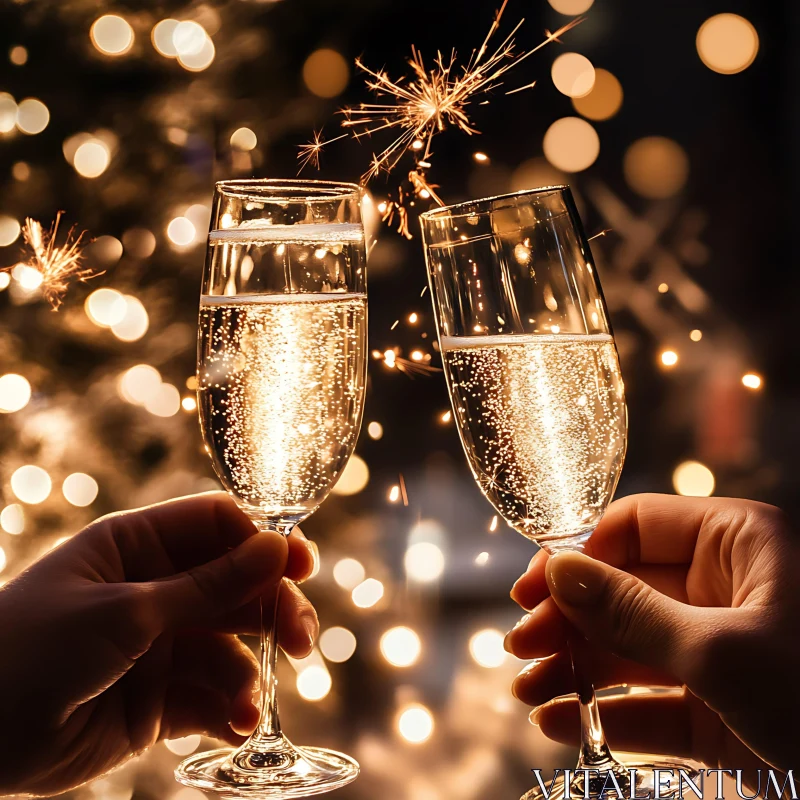 Festive Champagne Celebration with Bokeh Lights AI Image