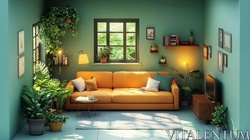 Indoor Oasis: A Tranquil Living Space AI Image