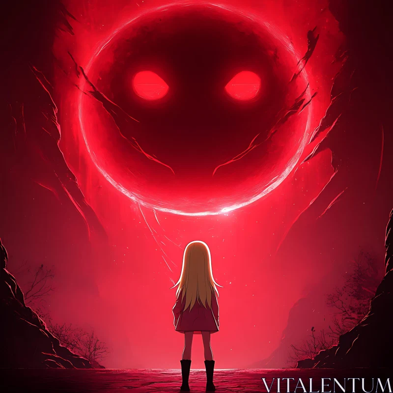 AI ART Crimson Orb and the Girl